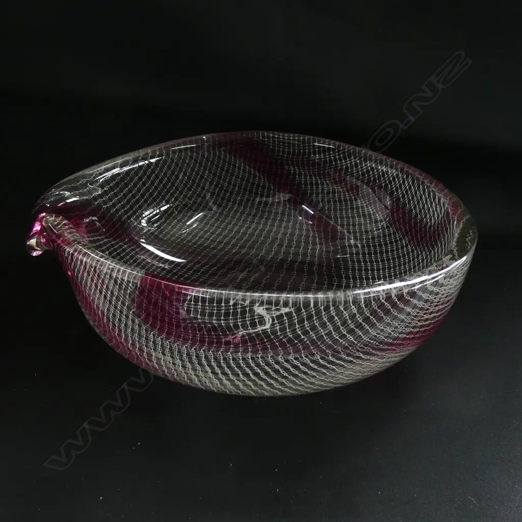 A latticino heavy glass bowl, possibly Czech Image 1++